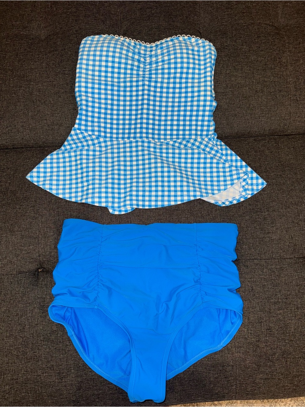 Blue gingham tankini swimsuit